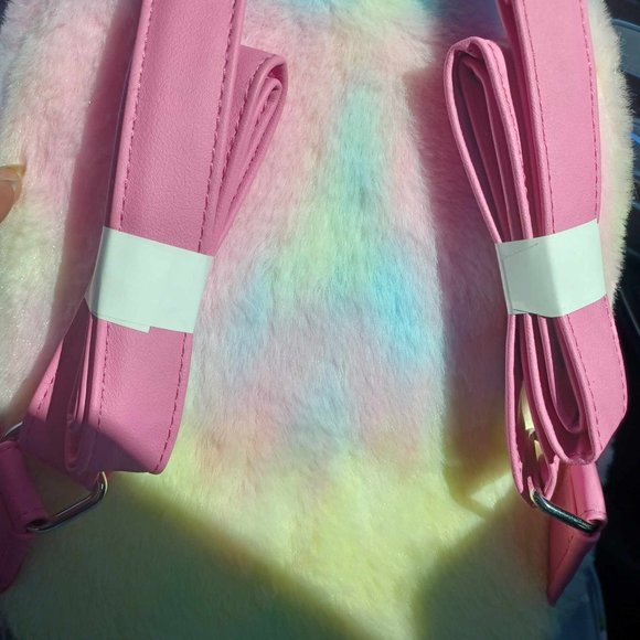 Care Bear Loungefly Fuzzy Pastel Backpack Bag Purse Hot Topic New Tags - Picture 3 of 4